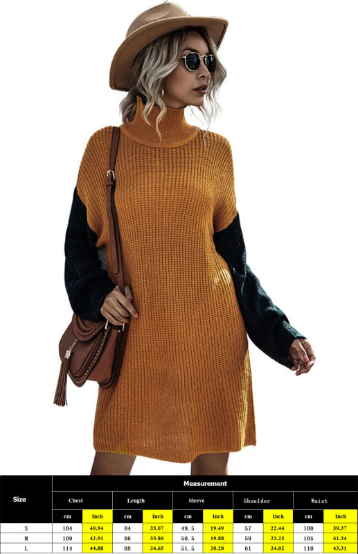 Blue Zone Planet |  Ladies Pullover Contrast Color Stitching Sweater Dress kakaclo
