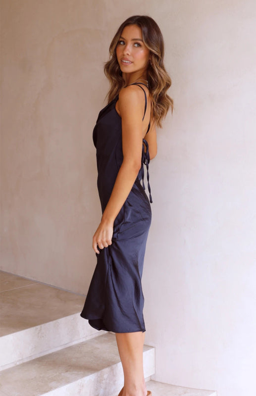 Blue Zone Planet | Women's Tie Back Slim Fit Fashion Mid Length Dress Dress kakaclo