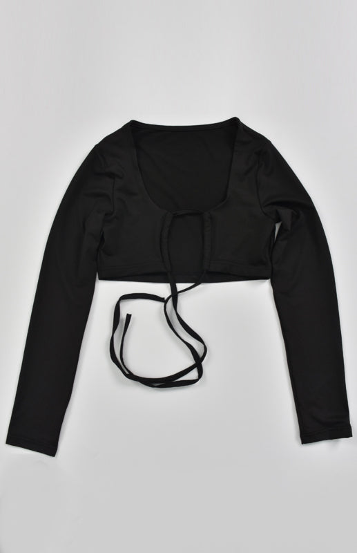Hollowed-Out Lace-Up Long Sleeve V-Neck Blouse Sexy Women'S T-Shirt kakaclo
