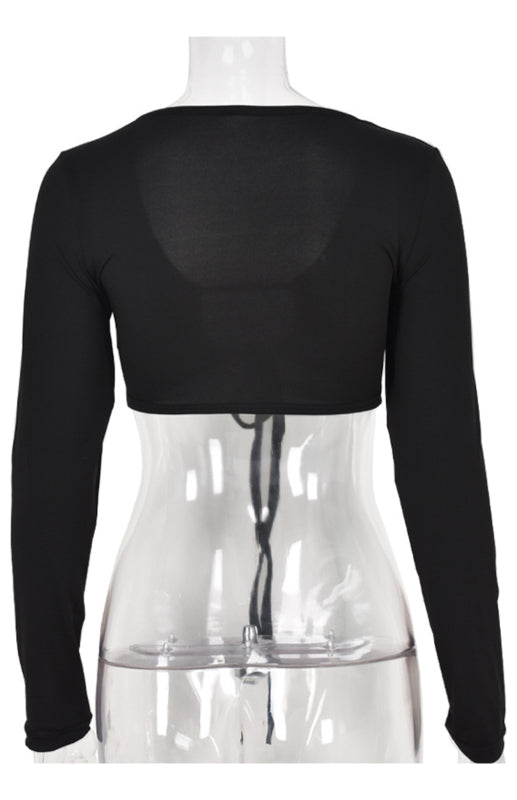 Hollowed-Out Lace-Up Long Sleeve V-Neck Blouse Sexy Women'S T-Shirt kakaclo