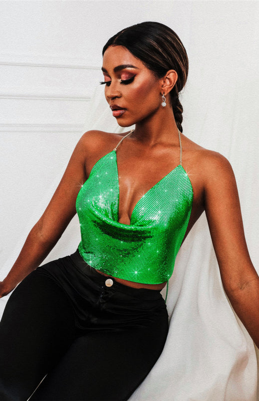 Blue Zone Planet | Women's sexy metallic sequin halter topWomen's sexy sequin halter top kakaclo
