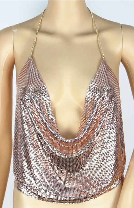 Blue Zone Planet |  Women's sexy metallic sequin halter topWomen's sexy sequin halter top kakaclo