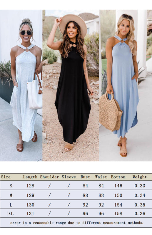 Hanging Neck Strap Big Skirt Dress BLUE ZONE PLANET