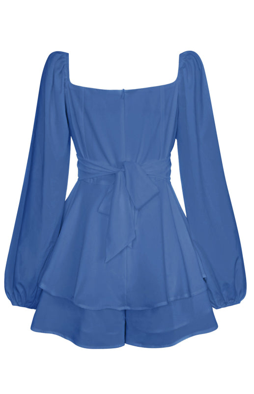 Square Neck Lantern Long Sleeve One Piece Ruffle Shorts Culottes kakaclo