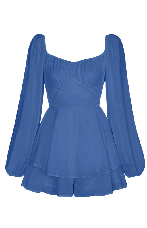 Square Neck Lantern Long Sleeve One Piece Ruffle Shorts Culottes kakaclo