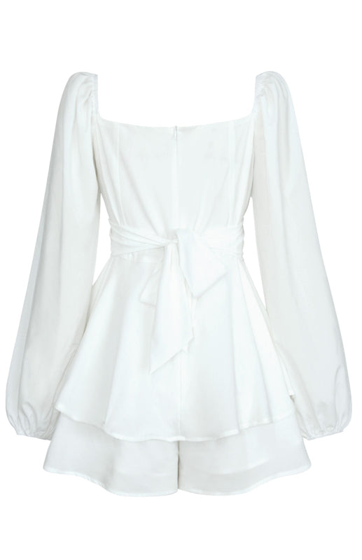 Square Neck Lantern Long Sleeve One Piece Ruffle Shorts Culottes kakaclo