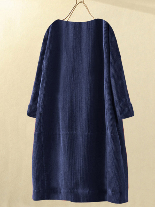 Blue Zone Planet | Autumn And Winter Corduroy Retro Solid Dress BLUE ZONE PLANET