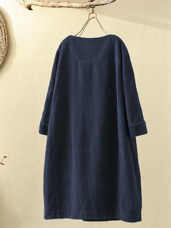 Blue Zone Planet | Autumn And Winter Corduroy Retro Solid Dress BLUE ZONE PLANET