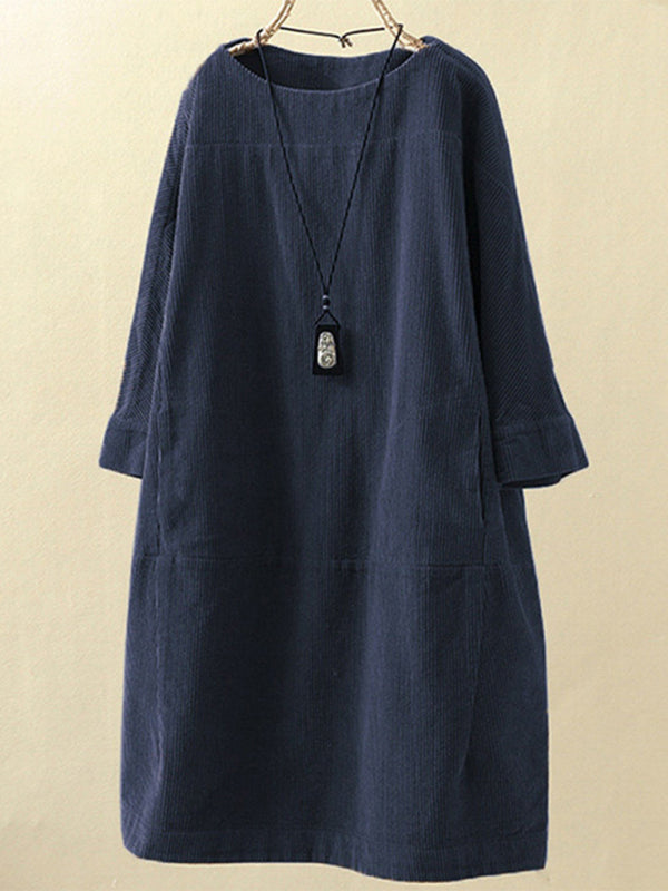 Blue Zone Planet | Autumn And Winter Corduroy Retro Solid Dress BLUE ZONE PLANET