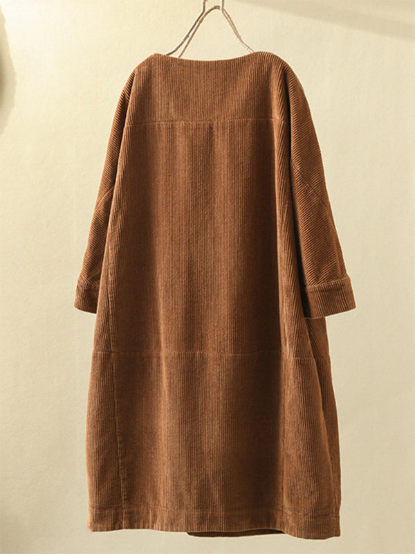 Blue Zone Planet | Autumn And Winter Corduroy Retro Solid Dress BLUE ZONE PLANET