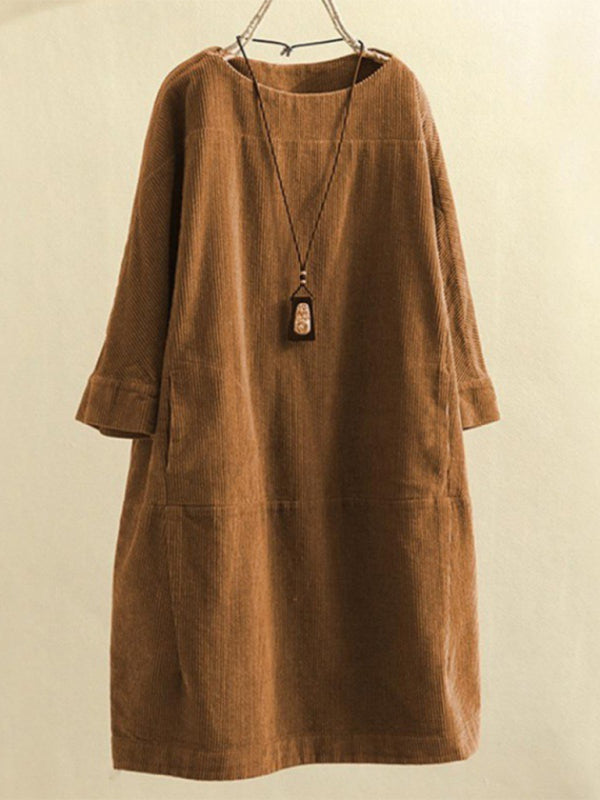 Blue Zone Planet | Autumn And Winter Corduroy Retro Solid Dress BLUE ZONE PLANET