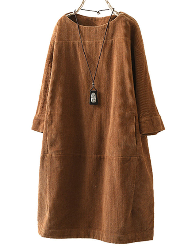 Blue Zone Planet | Autumn And Winter Corduroy Retro Solid Dress BLUE ZONE PLANET