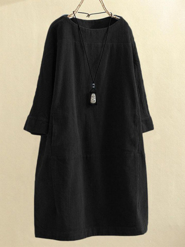 Blue Zone Planet | Autumn And Winter Corduroy Retro Solid Dress BLUE ZONE PLANET