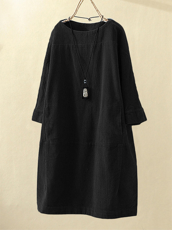 Blue Zone Planet | Autumn And Winter Corduroy Retro Solid Dress BLUE ZONE PLANET
