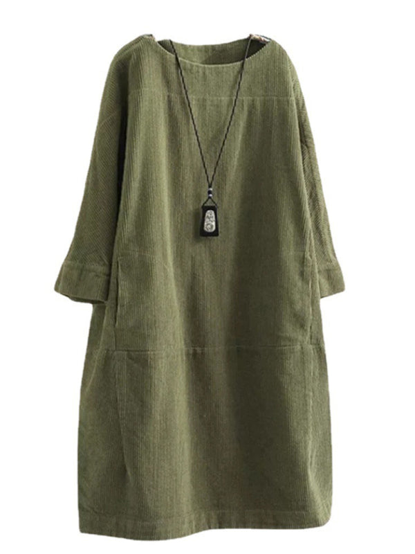 Blue Zone Planet | Autumn And Winter Corduroy Retro Solid Dress BLUE ZONE PLANET