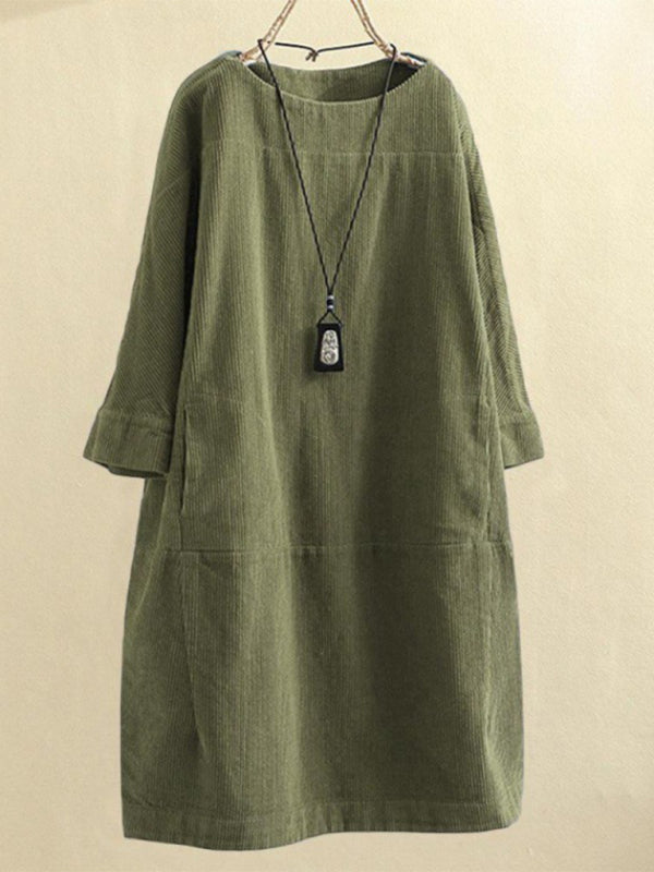 Blue Zone Planet | Autumn And Winter Corduroy Retro Solid Dress BLUE ZONE PLANET