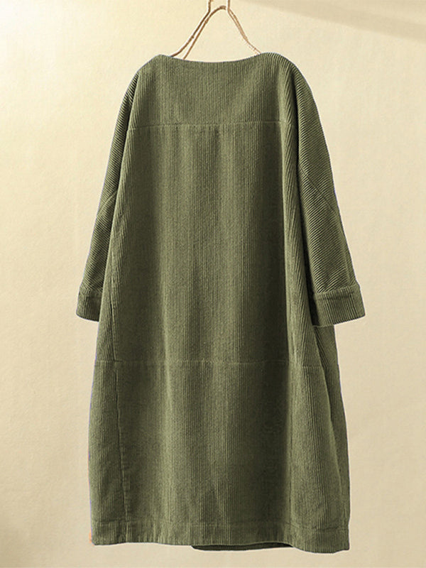Blue Zone Planet | Autumn And Winter Corduroy Retro Solid Dress BLUE ZONE PLANET