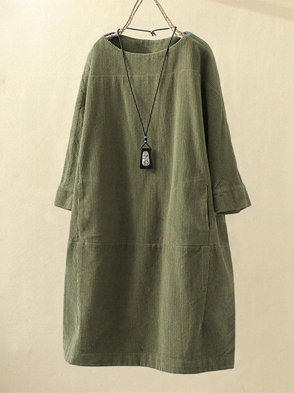 Blue Zone Planet | Autumn And Winter Corduroy Retro Solid Dress BLUE ZONE PLANET