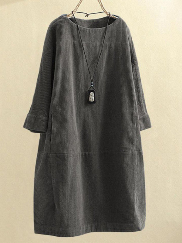Blue Zone Planet | Autumn And Winter Corduroy Retro Solid Dress BLUE ZONE PLANET