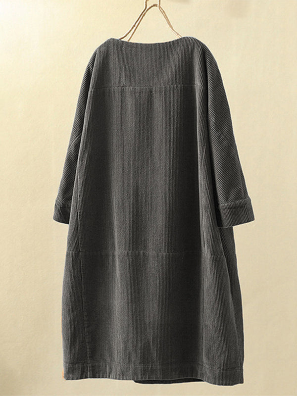 Blue Zone Planet | Autumn And Winter Corduroy Retro Solid Dress BLUE ZONE PLANET