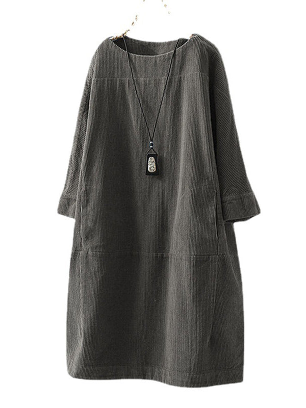 Blue Zone Planet | Autumn And Winter Corduroy Retro Solid Dress BLUE ZONE PLANET