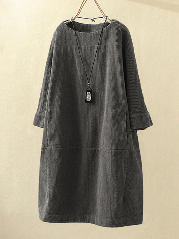 Blue Zone Planet | Autumn And Winter Corduroy Retro Solid Dress BLUE ZONE PLANET