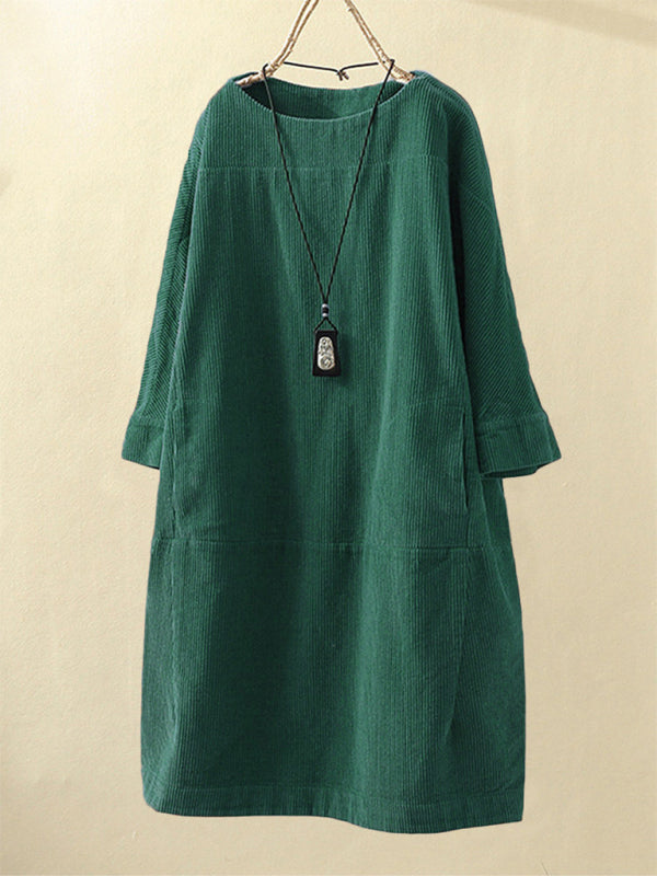 Blue Zone Planet | Autumn And Winter Corduroy Retro Solid Dress BLUE ZONE PLANET