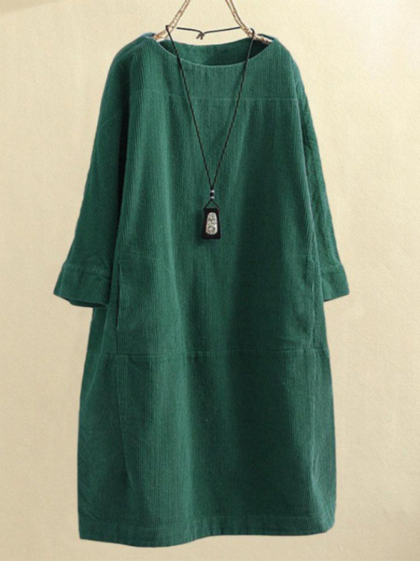 Blue Zone Planet | Autumn And Winter Corduroy Retro Solid Dress BLUE ZONE PLANET