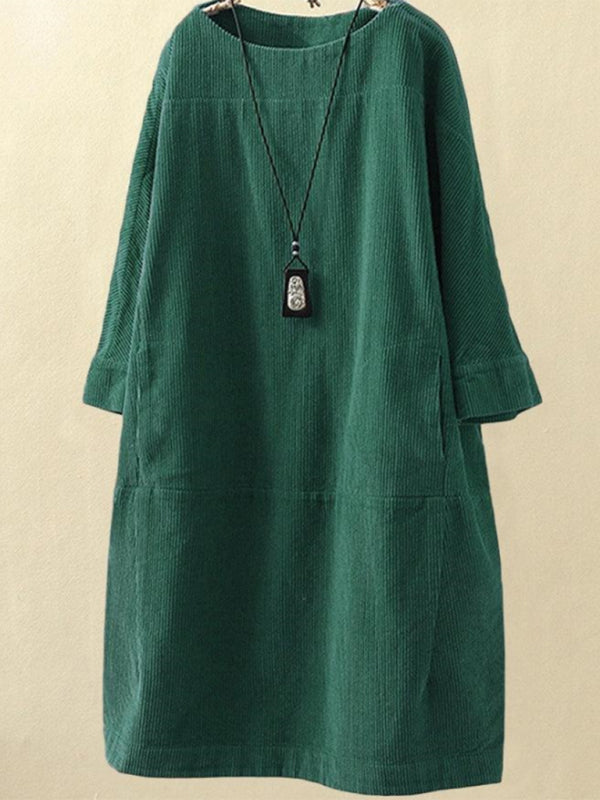 Blue Zone Planet | Autumn And Winter Corduroy Retro Solid Dress BLUE ZONE PLANET