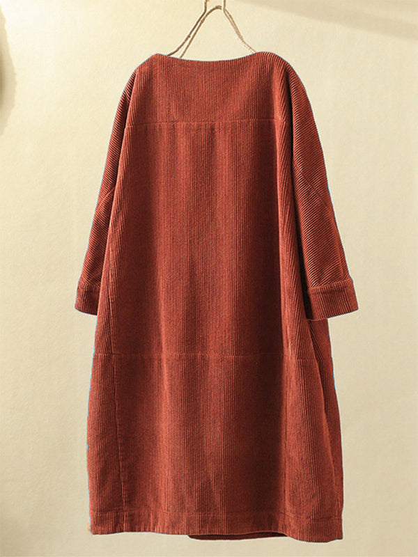 Blue Zone Planet | Autumn And Winter Corduroy Retro Solid Dress BLUE ZONE PLANET