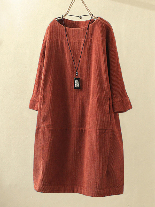Blue Zone Planet | Autumn And Winter Corduroy Retro Solid Dress BLUE ZONE PLANET