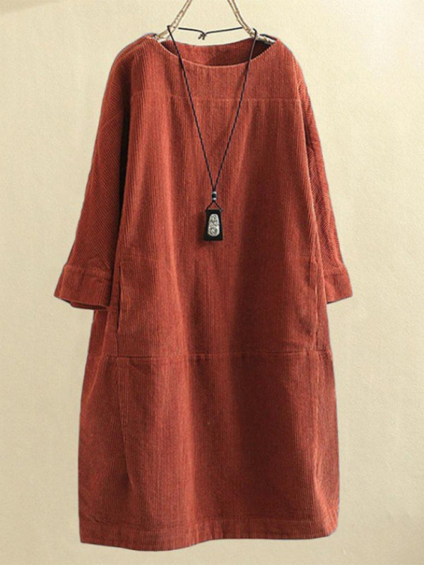 Blue Zone Planet | Autumn And Winter Corduroy Retro Solid Dress BLUE ZONE PLANET
