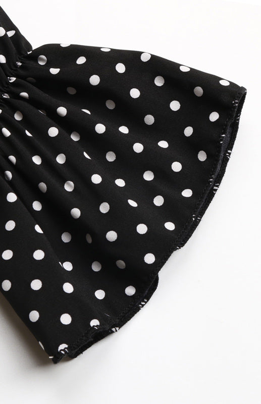 Blue Zone Planet | Ladies V-Neck Tie Long Sleeve Polka Dot Dress BLUE ZONE PLANET