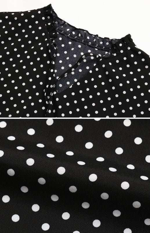 Blue Zone Planet | Ladies V-Neck Tie Long Sleeve Polka Dot Dress BLUE ZONE PLANET