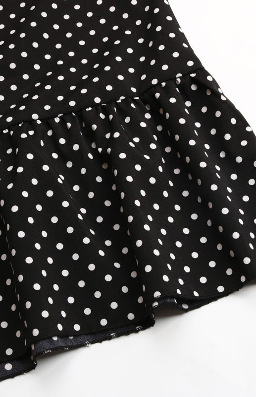 Blue Zone Planet | Ladies V-Neck Tie Long Sleeve Polka Dot Dress BLUE ZONE PLANET