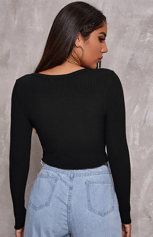 Women'S Button Crop Long Sleeve Top BLUE ZONE PLANET