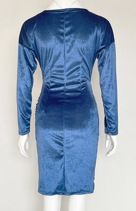 Blue Zone Planet | Sexy Velvet V-Neck Slim-Fit Split Cocktail Party Long-Sleeved Dress kakaclo