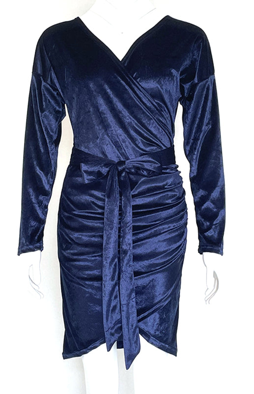 Blue Zone Planet | Sexy Velvet V-Neck Slim-Fit Split Cocktail Party Long-Sleeved Dress kakaclo