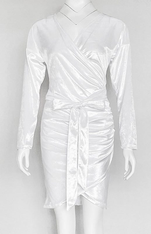 Blue Zone Planet | Sexy Velvet V-Neck Slim-Fit Split Cocktail Party Long-Sleeved Dress kakaclo