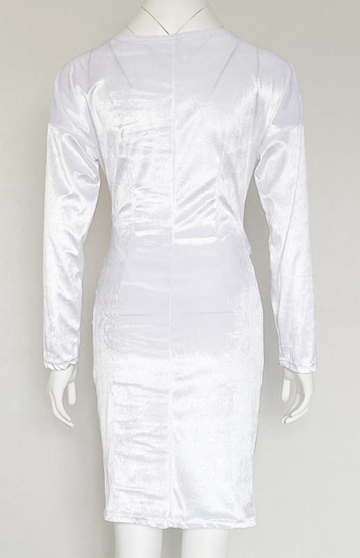 Blue Zone Planet | Sexy Velvet V-Neck Slim-Fit Split Cocktail Party Long-Sleeved Dress kakaclo