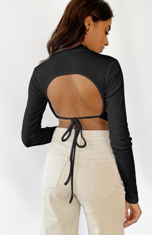 Blue Zone Planet | Monochrome Halter Top With Half-High Neck And Long Sleeves BLUE ZONE PLANET