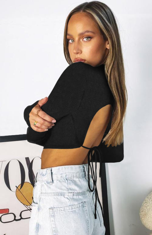 Blue Zone Planet | Monochrome Halter Top With Half-High Neck And Long Sleeves BLUE ZONE PLANET