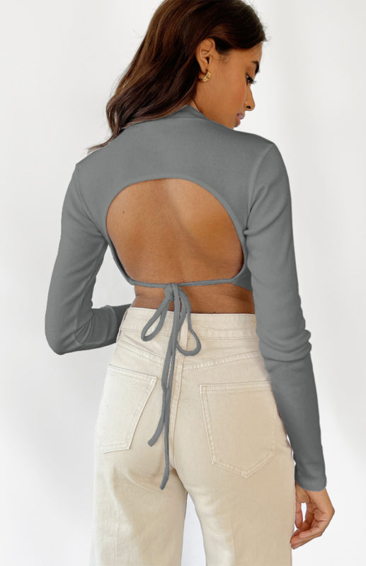 Blue Zone Planet | Monochrome Halter Top With Half-High Neck And Long Sleeves BLUE ZONE PLANET