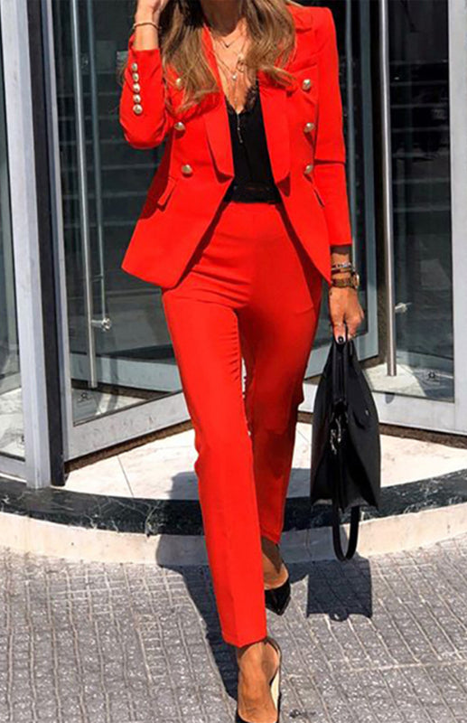 Blue Zone Planet | Alex's Solid Color Two-Piece Office Pants and Jacket Suit BLUE ZONE PLANET