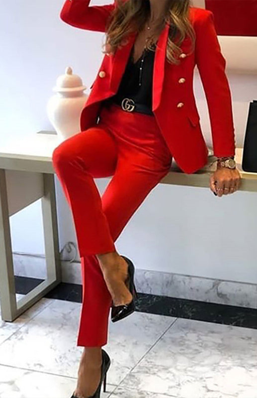 Blue Zone Planet | Alex's Solid Color Two-Piece Office Pants and Jacket Suit BLUE ZONE PLANET