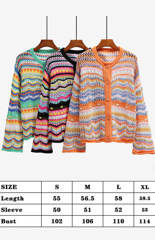 Striped Loose Rainbow Knitted Cardigan kakaclo