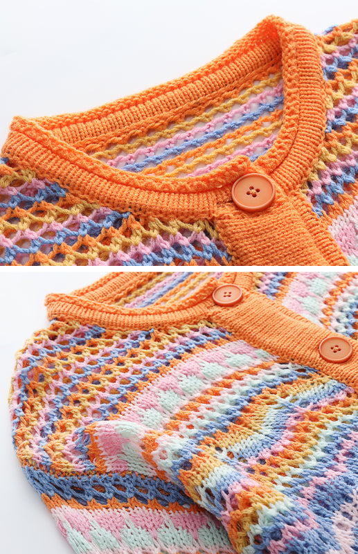 Striped Loose Rainbow Knitted Cardigan kakaclo