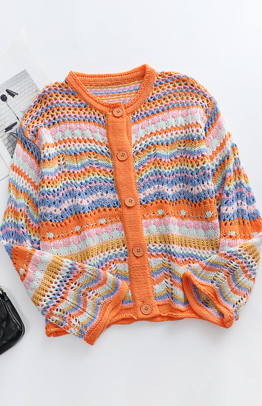 Striped Loose Rainbow Knitted Cardigan kakaclo