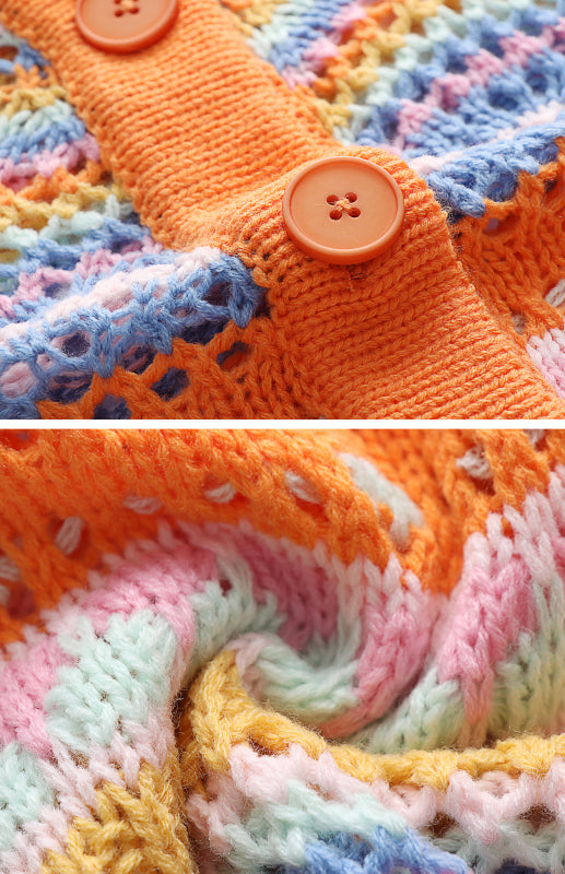 Striped Loose Rainbow Knitted Cardigan kakaclo