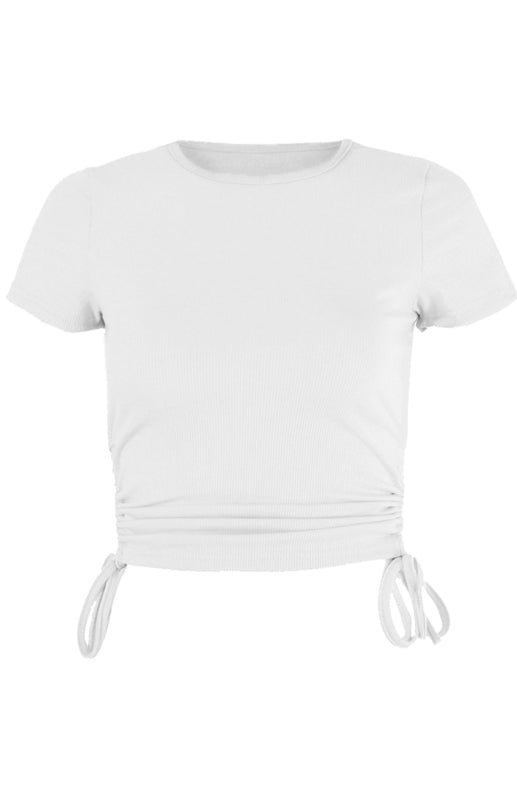 Blue Zone Planet |  Printed Drawstring Plunging Round Neck Short-Sleeved T-Shirt BLUE ZONE PLANET